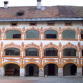 Idrija castle courtyard and frescoe