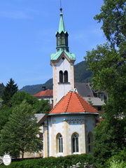 Idrija town oldest church from rear
